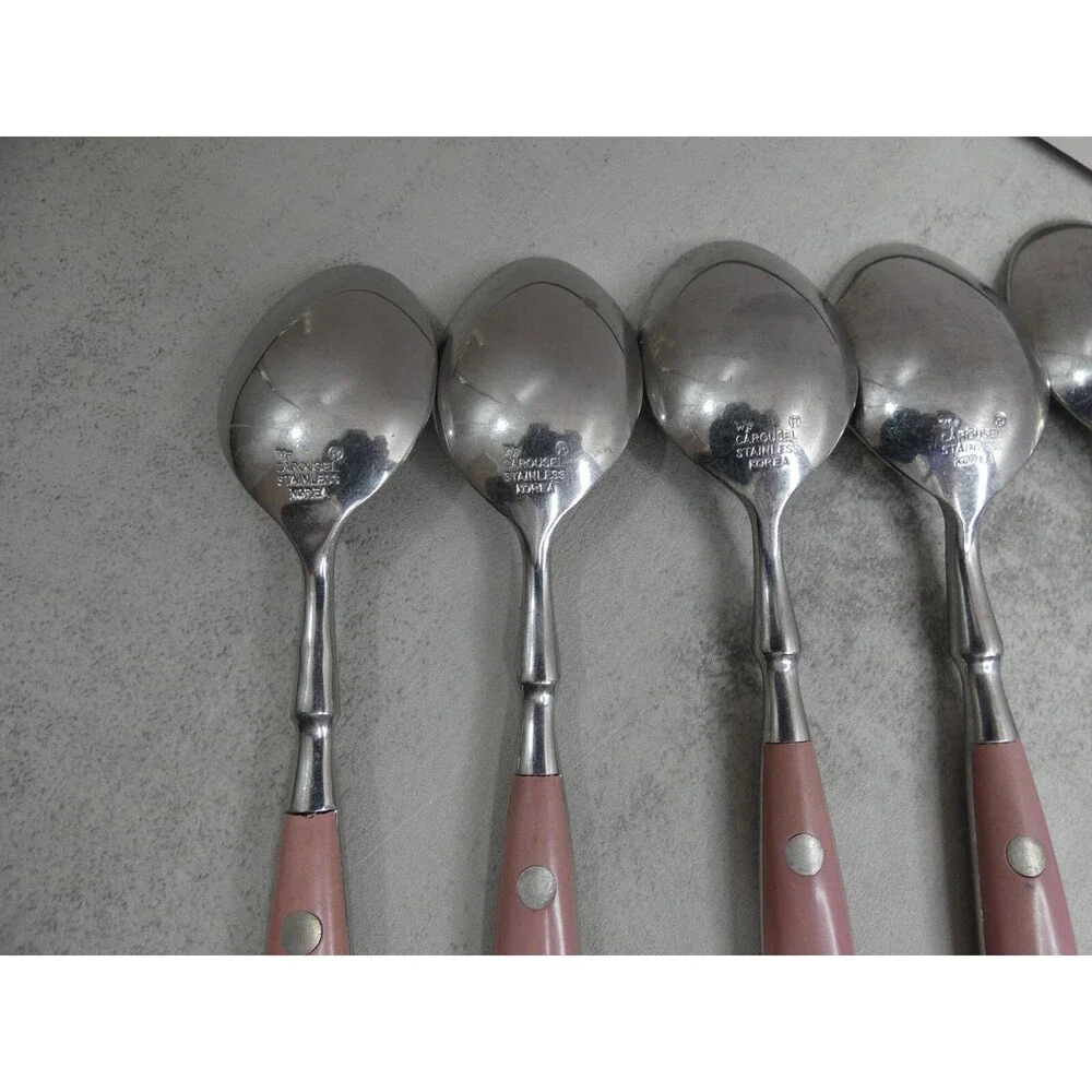 WF Washington Forge Carousel Pink Set of 6 Teaspoons Stainless Steel 6 1/8